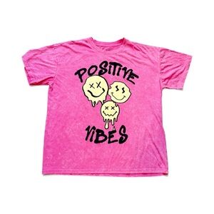 Orange Kiss Hot Pink Smiley Face Graphic Tee , Positive Vibes, women men L